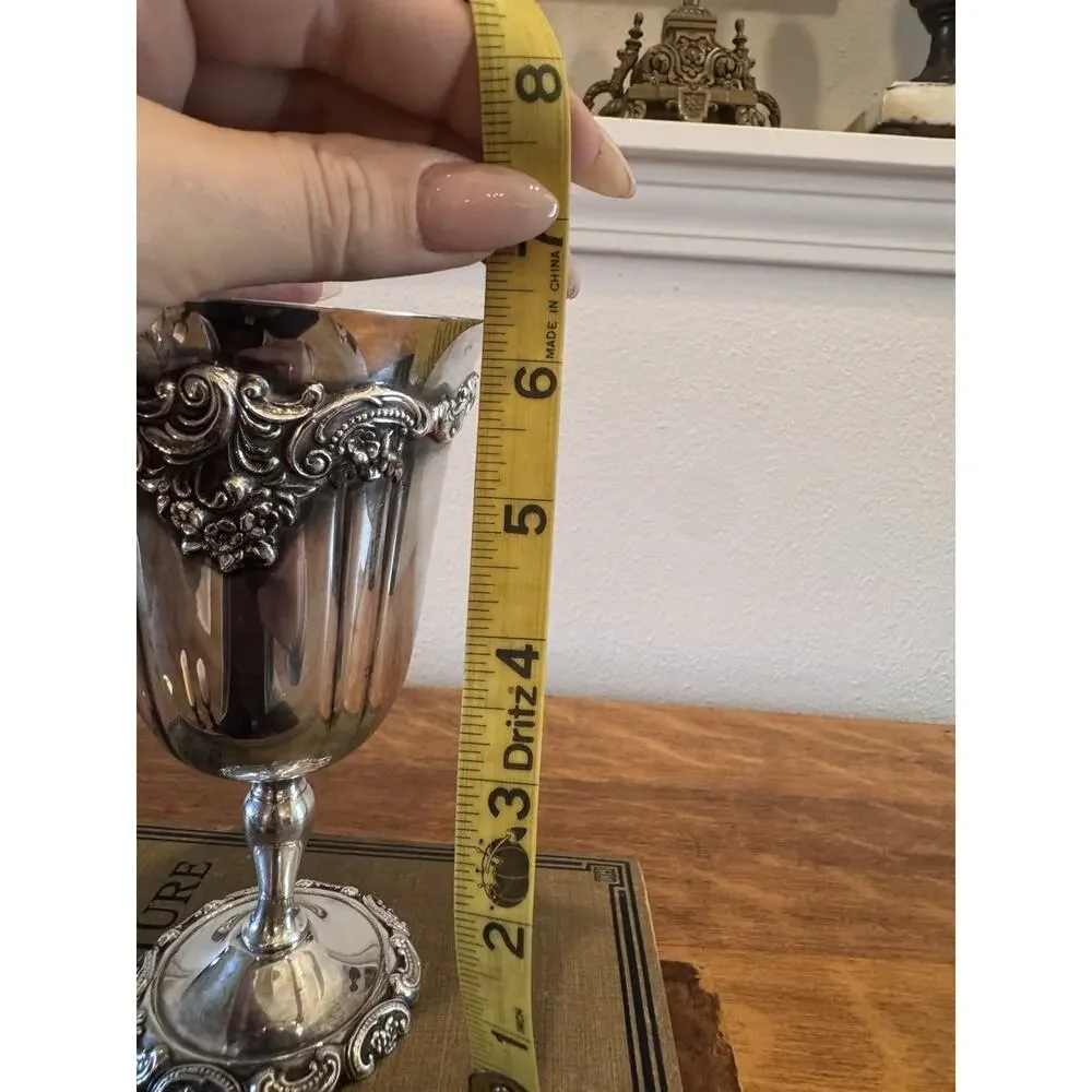Wallace Baroque Silverplate Water Goblet #237 Gold Wash Interior 6.25”